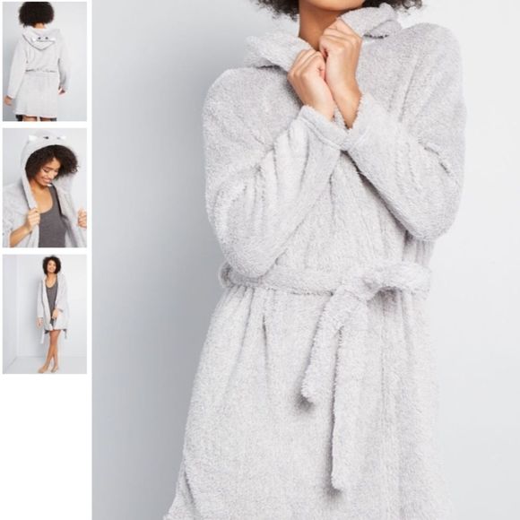Modcloth Pillow Talk Fluffy Gray Cat Robe - Picture 2 of 7